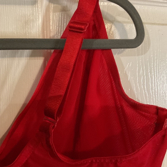 Parfait Double Mesh Lined Plunge Bra Red Underwire Semi Sheer - Picture 7 of 9
